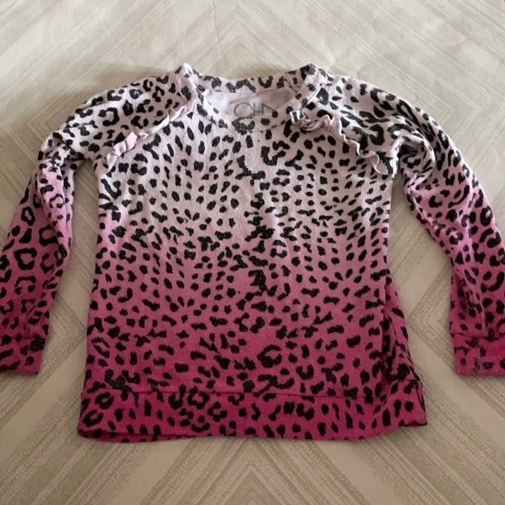 Chaser Girls Pink Ombré Ruffle Leopard Sweatshirt
